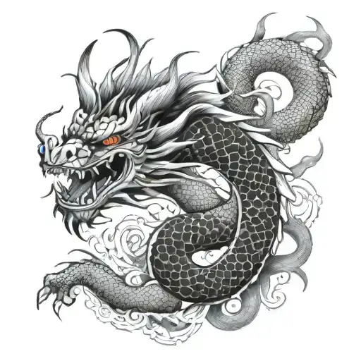 A Japanese Dragon With Phyton Patterns Incorporated