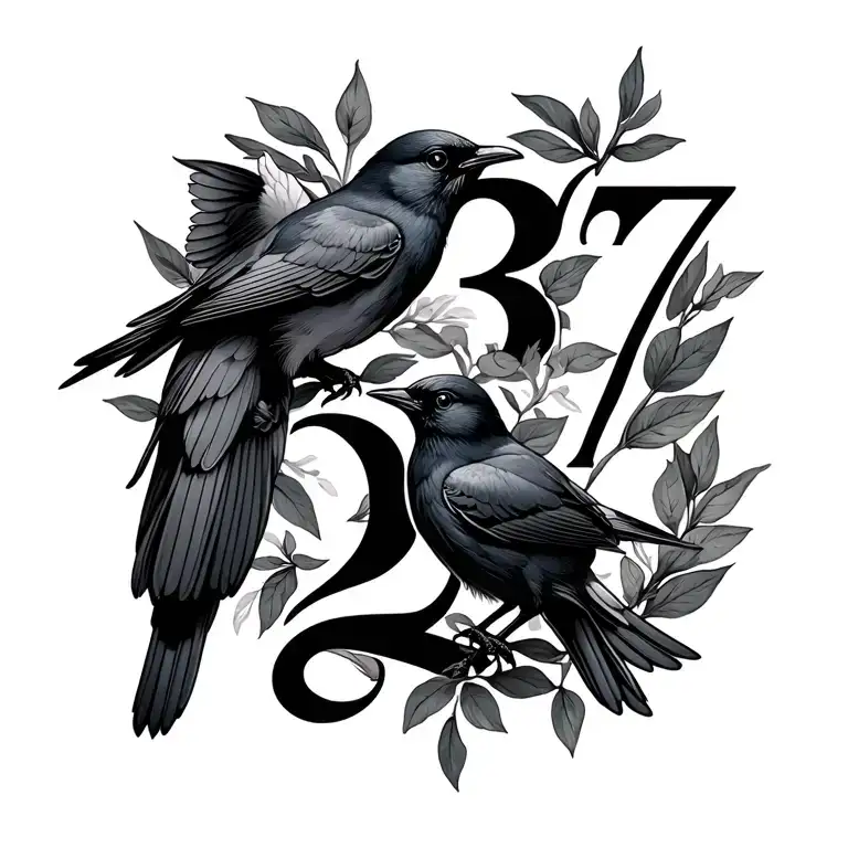 Birds And Roman Numbers 2 3 7 On Top Of Each Other