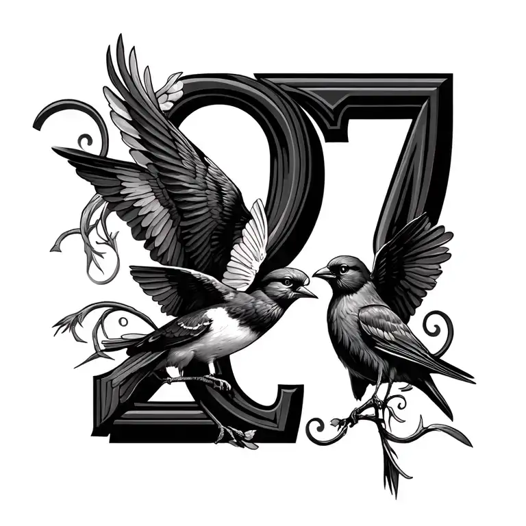 Birds And Roman Numbers 2 Over 3 Over 7