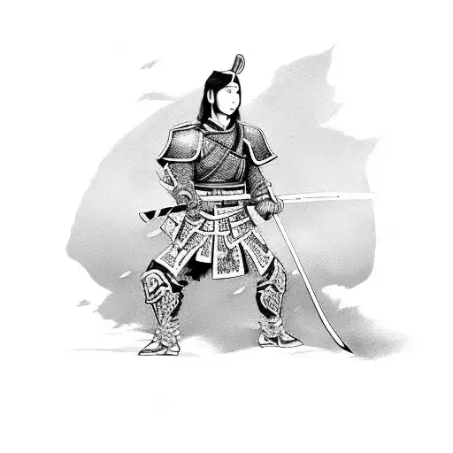 Teenage Warrior With A Samurai Sword In A War In Autumn