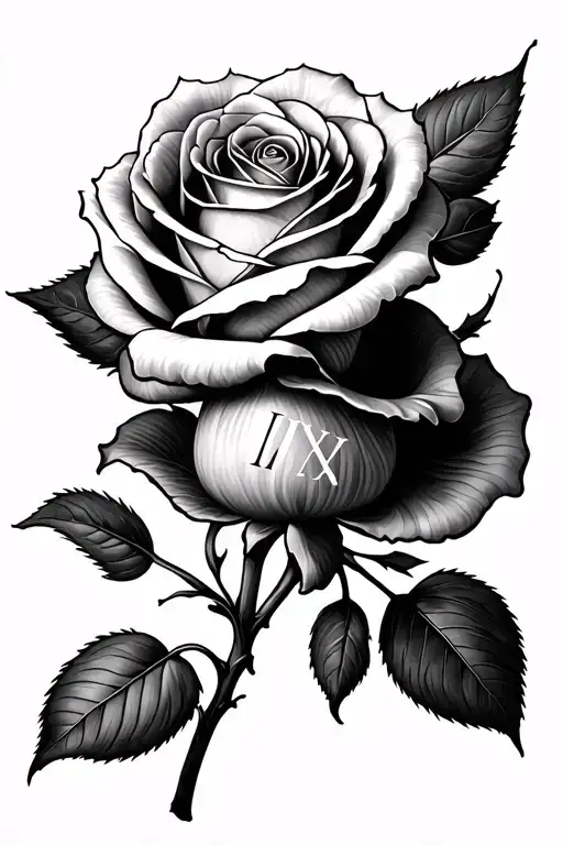 Rose With Roman Numerals