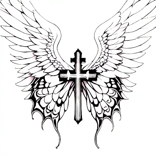 Butterly Wing And Angel Wing With Cross