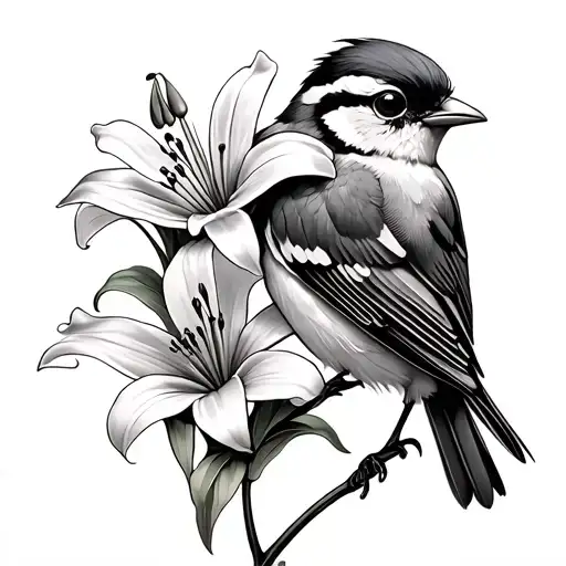 Sparrow Holding A Lily Flower