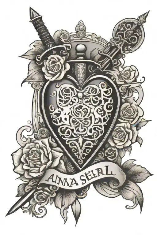 Love Heart With Sword In The Middle And The Names Anna And Pascal Along The Bottom