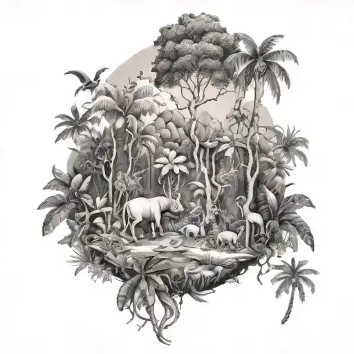 Tropical Trees And Animals In The Forest