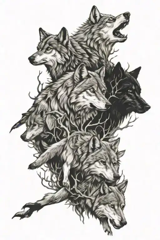 Wolf Pack Hunting Scene