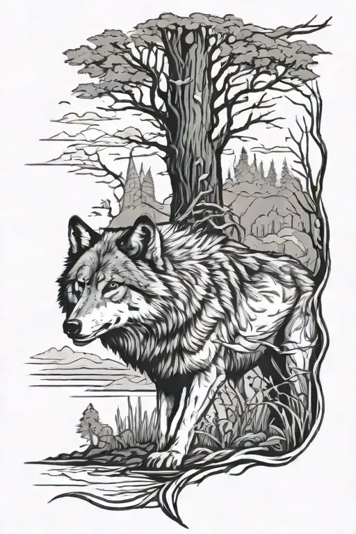 Lone Wolf Hunting Scene