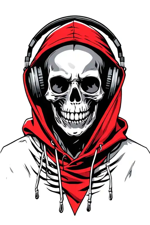 Punk Rock Skeleton Wearing A Red Hoodie While Wearing Headphones