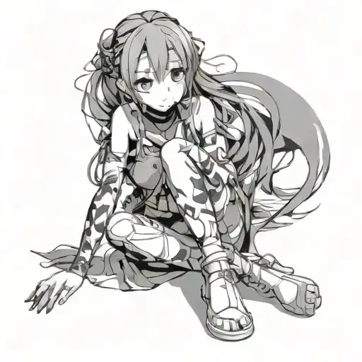 Black And Grey Anime Girl Sitting