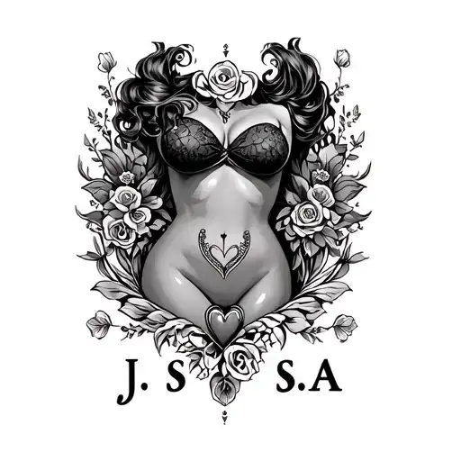 Sexy Love Tattoo With Initials J S A Below Belly Button