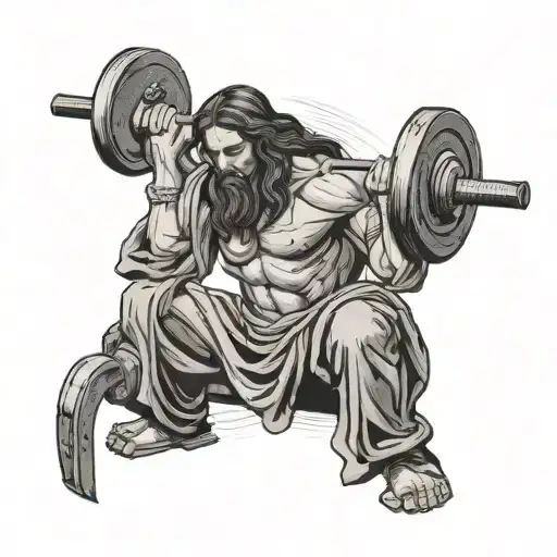 Jesus Lifting Weights In A Gym