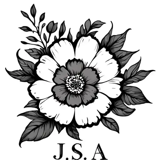 Sexy Love Tattoo With Initials J S A Below Belly Button Flower