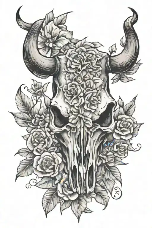 Cattle Skull With Flowers
