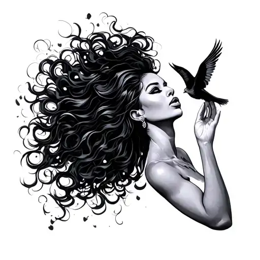 Black Woman Throwing Bird In The Air