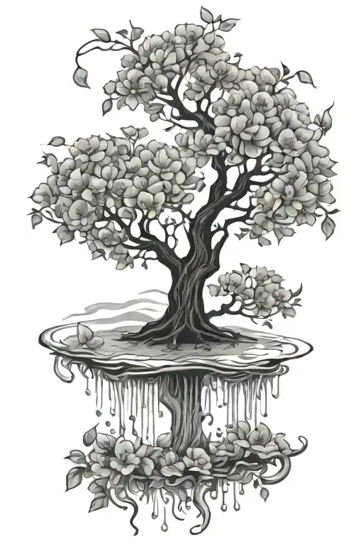 Dying Tree Of Life With Petals Floating In Water