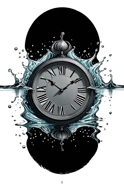 Clock Made Of Water Surround By Water