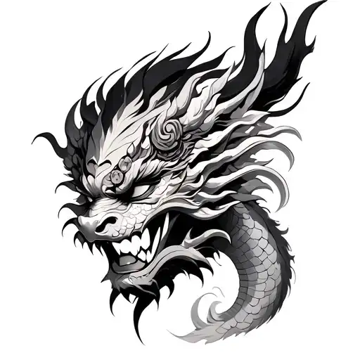 Oni Mask Women And Dragon