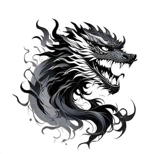 Oni Mask Women And Dragon Emerging