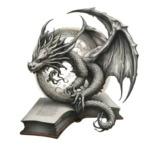 Golden Dragon On A Book With A Moon In The Background