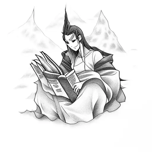 A Fantasy-inspired Anime Character Reading A Book Under A Waterfall