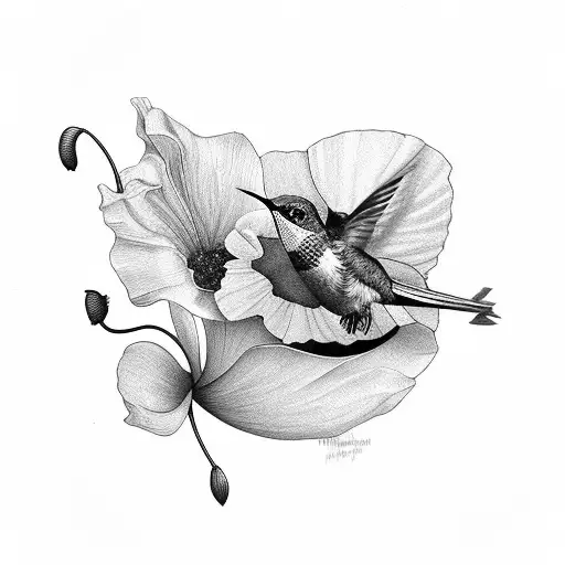 Hummingbird With Poppy Flower