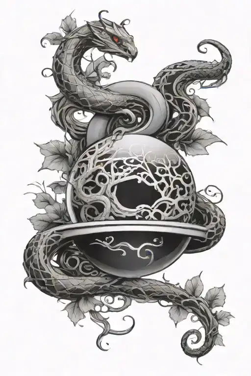 A Serpent Coiling Around A Crystal Ball Surrounded By Vines And Mysterious Symbols