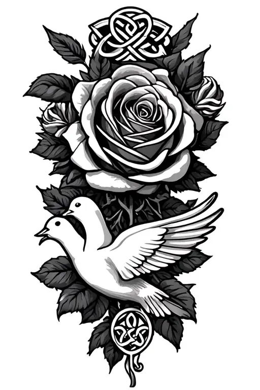 Mirror Image Roses With Celtic Love Sign And A Dove