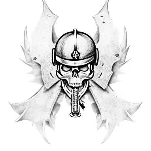 A Skull Wearing A Marine Helmet With Dragon Wings And Guns As Crossed Bones
