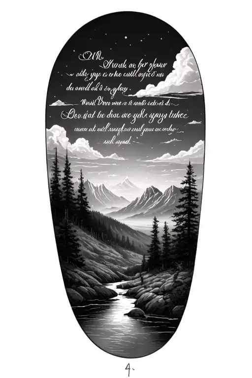 Realistic Landscape Tattoo Featuring A Bible Verse