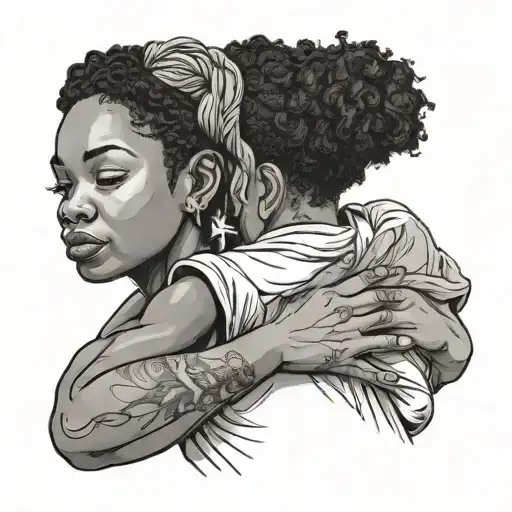 Black Woman Carrying Child On Back