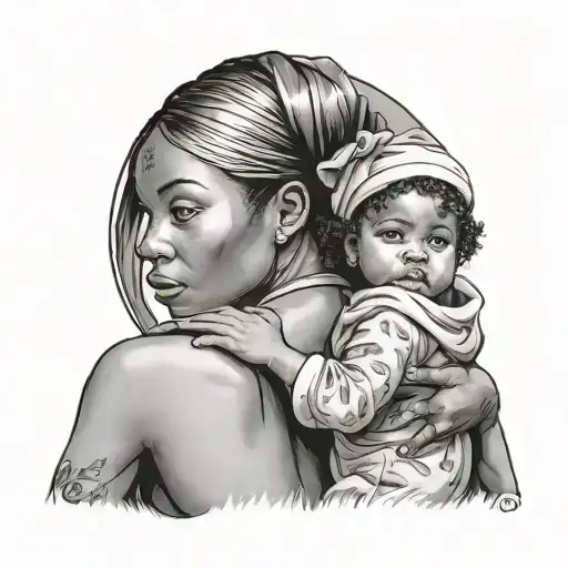 Black Woman Carrying Child On Back