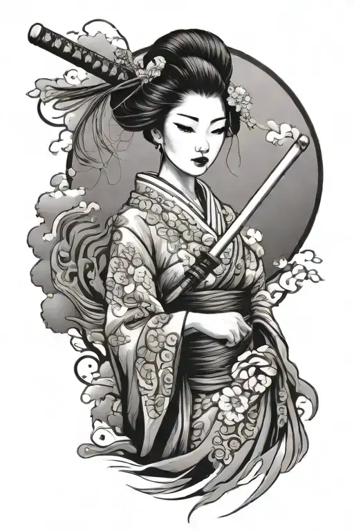 Geisha Holding A Katana