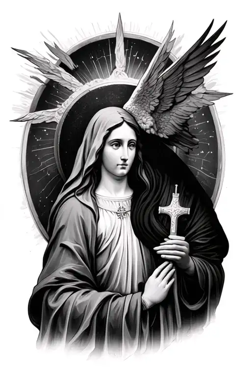 Virgin Mary Looking Over Saint Michael