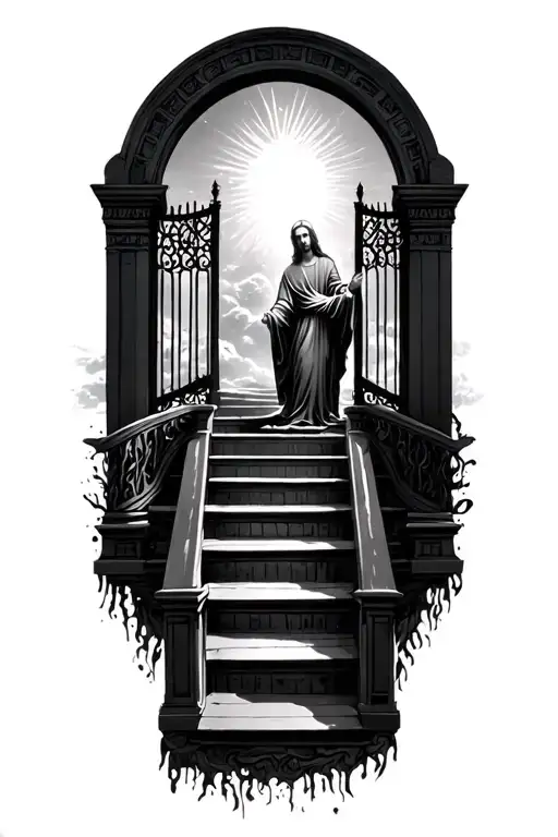 Gates Of Heaven With Stairs And God At The Top