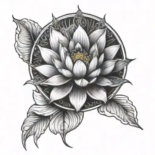 Sun And Lotus Flower Large Black Grey
