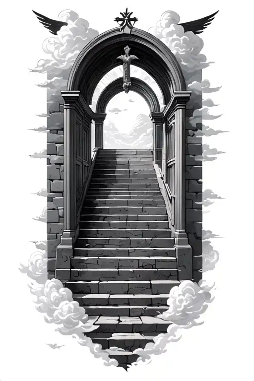 Gates Of Heaven With Clouds And Staircase