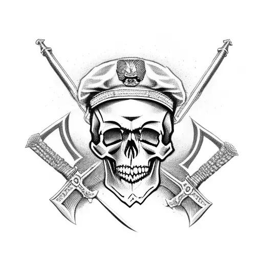 Skull With Military Beret And Sword Though It