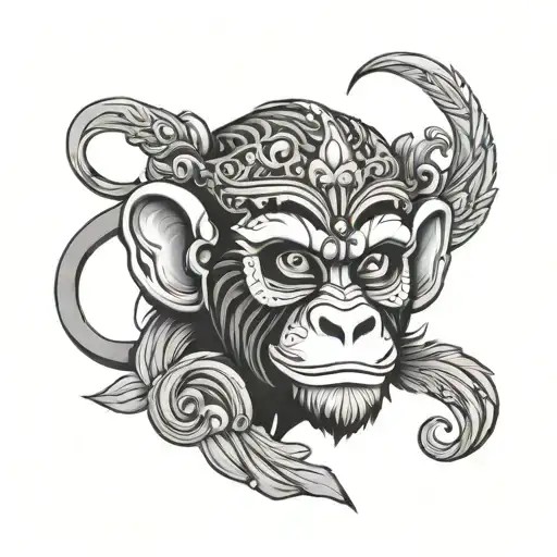 Monkey Venetian Mask Tattoo On Left Chest