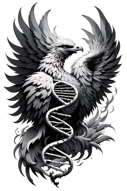 Double Helix Dna Strand In The Background Of A Phoenix