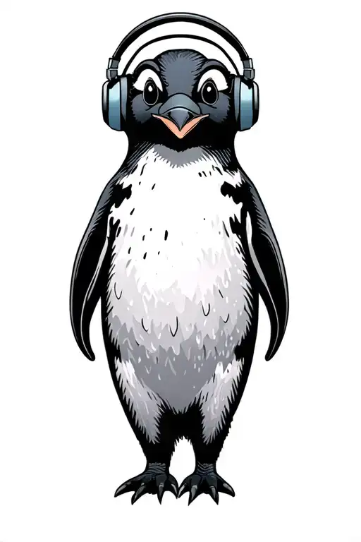 Penguin Wearing Headphones Dj