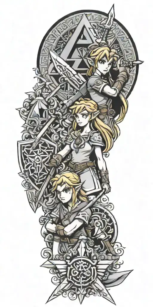 Link And Princess Zelda And Triforce