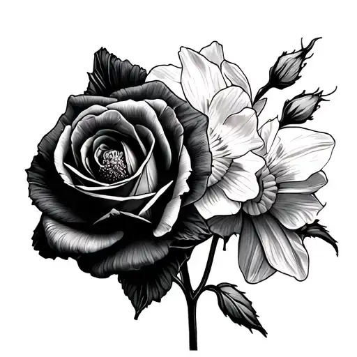 Rose Two Daffodils Poppy Flowers