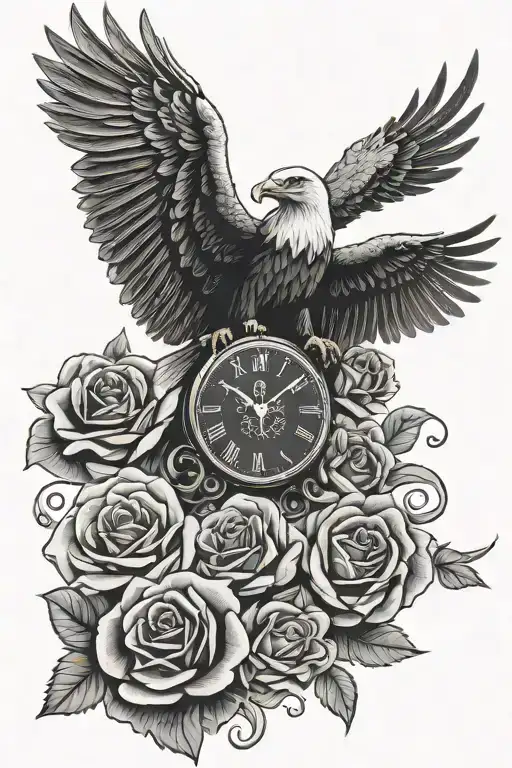 Black Clouds Clock Roses Eagle