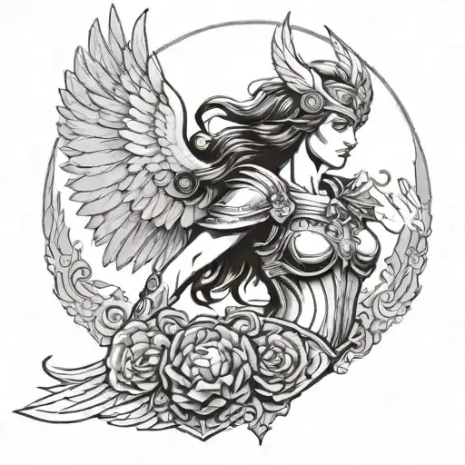 Female Valkyrie With Magic Hands Near Her Heart