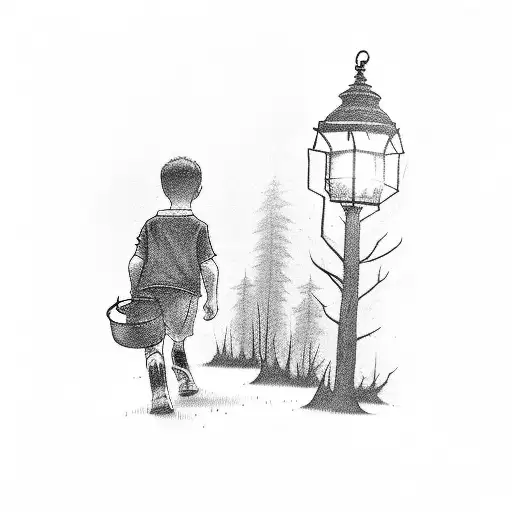 Boy Walking Out Of A Dark Forest With A Lantern