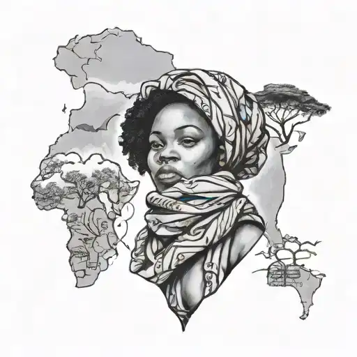 A Black Woman Wearing A Scarf And The Africa Continent