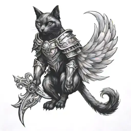 Black Cat Angel Warrior Standing Side By Side