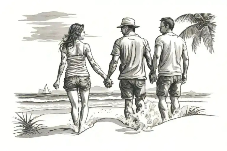 Couples On A Beach On Sunny Day