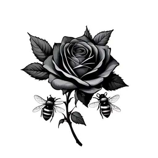 A Black Rose And 2 Bees