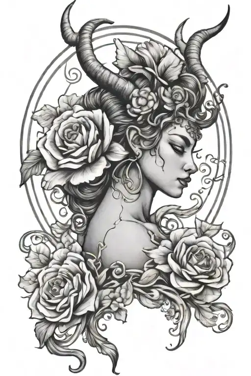 Lady Taurus Zodiac Sign With Flower Blooming